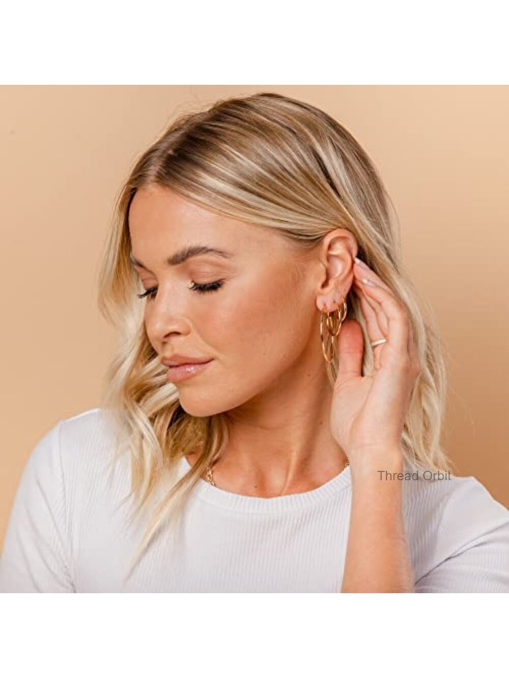14K Gold Plated Chunky Hoop Earrings for Women - 45mm - Picture 3 of 6